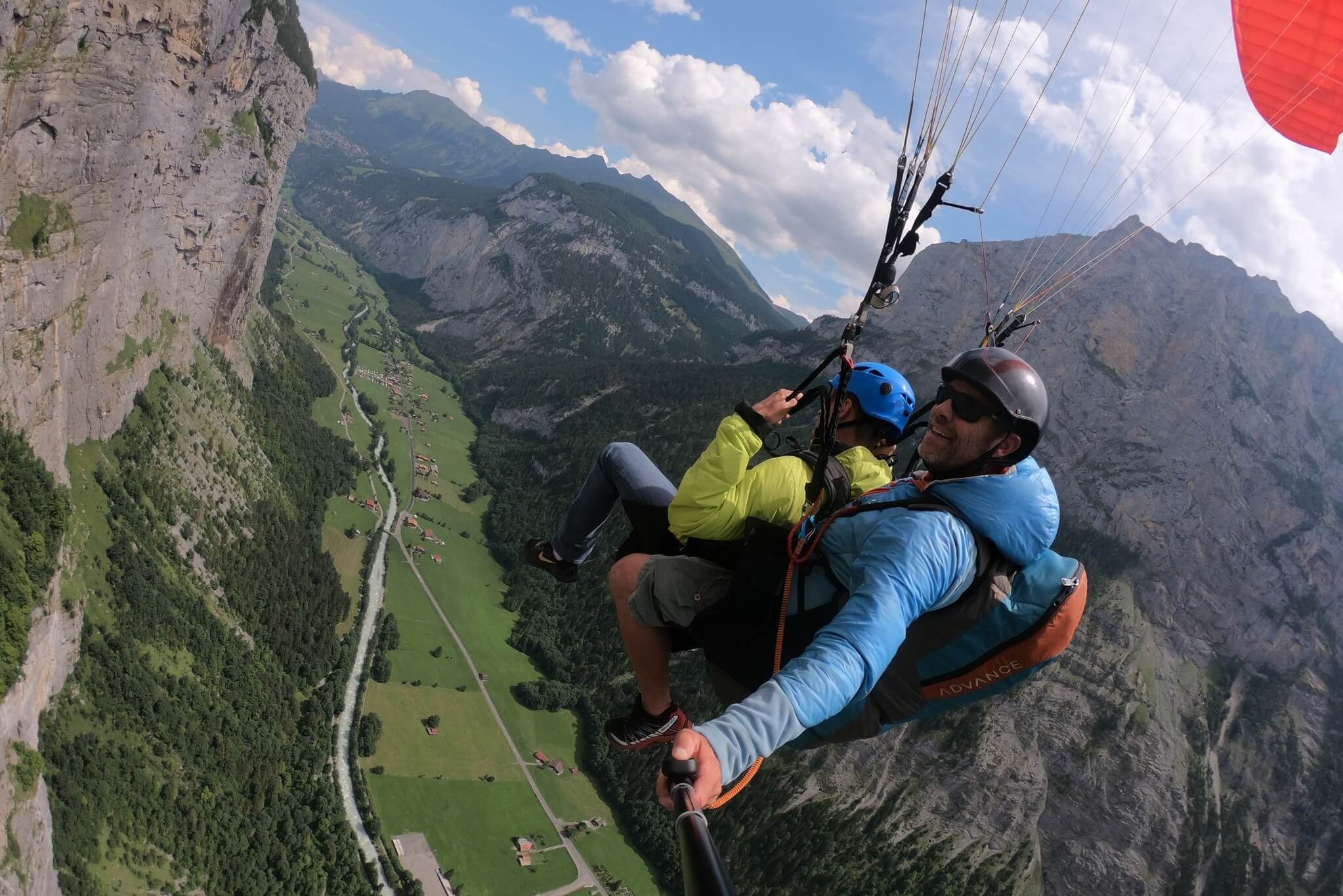 Spencer paragliding in the Swiss Alps.